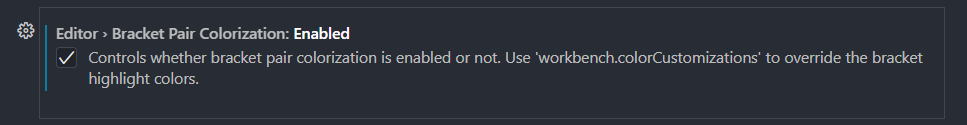 vscode settings for bracket pair colorization